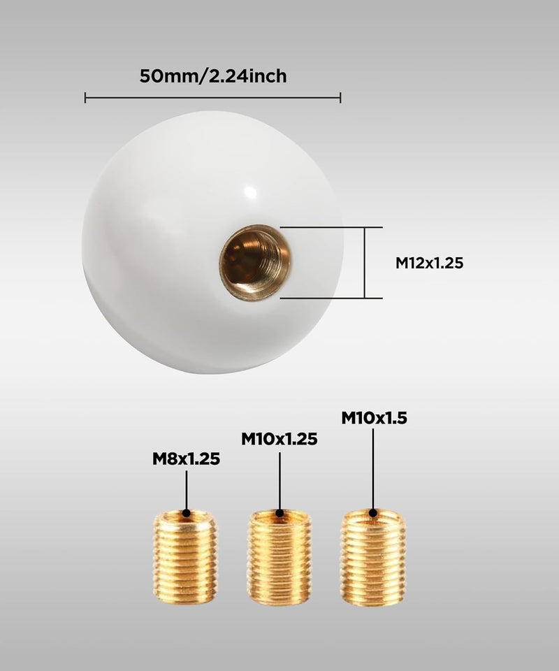 Reswish Shift Knob Manual Gear,Round Shift Knob Acrylic Gear Shift Knob,4 5 6 Speed Universal Shifter Knob with 3 Adapters,Fit for Manual Car M 8 * 1.25, M 10 * 1.25, M 10 * 1.5, M 12 * 1.25 (White) - Image 3